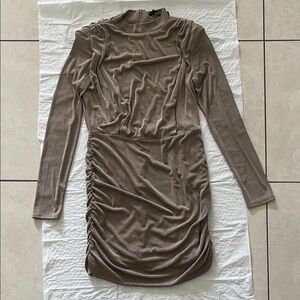 Fashion Nova Taupe Long Sleeve Dress